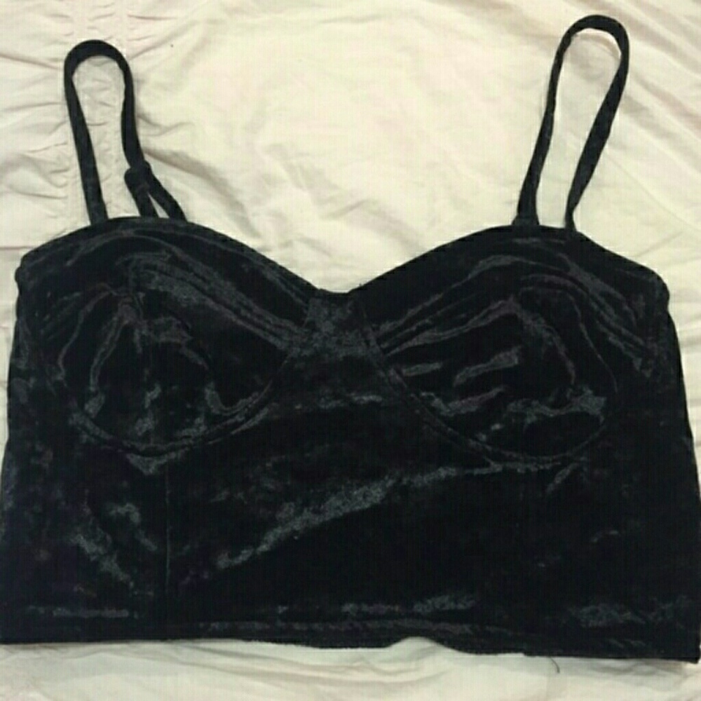 MINKPINK Black Velvet Bustier / Cropped Tank Top